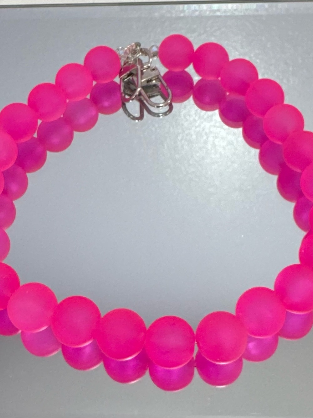 New Bright Pink Beaded Bag Chain 18 inches with Silver Clasp
